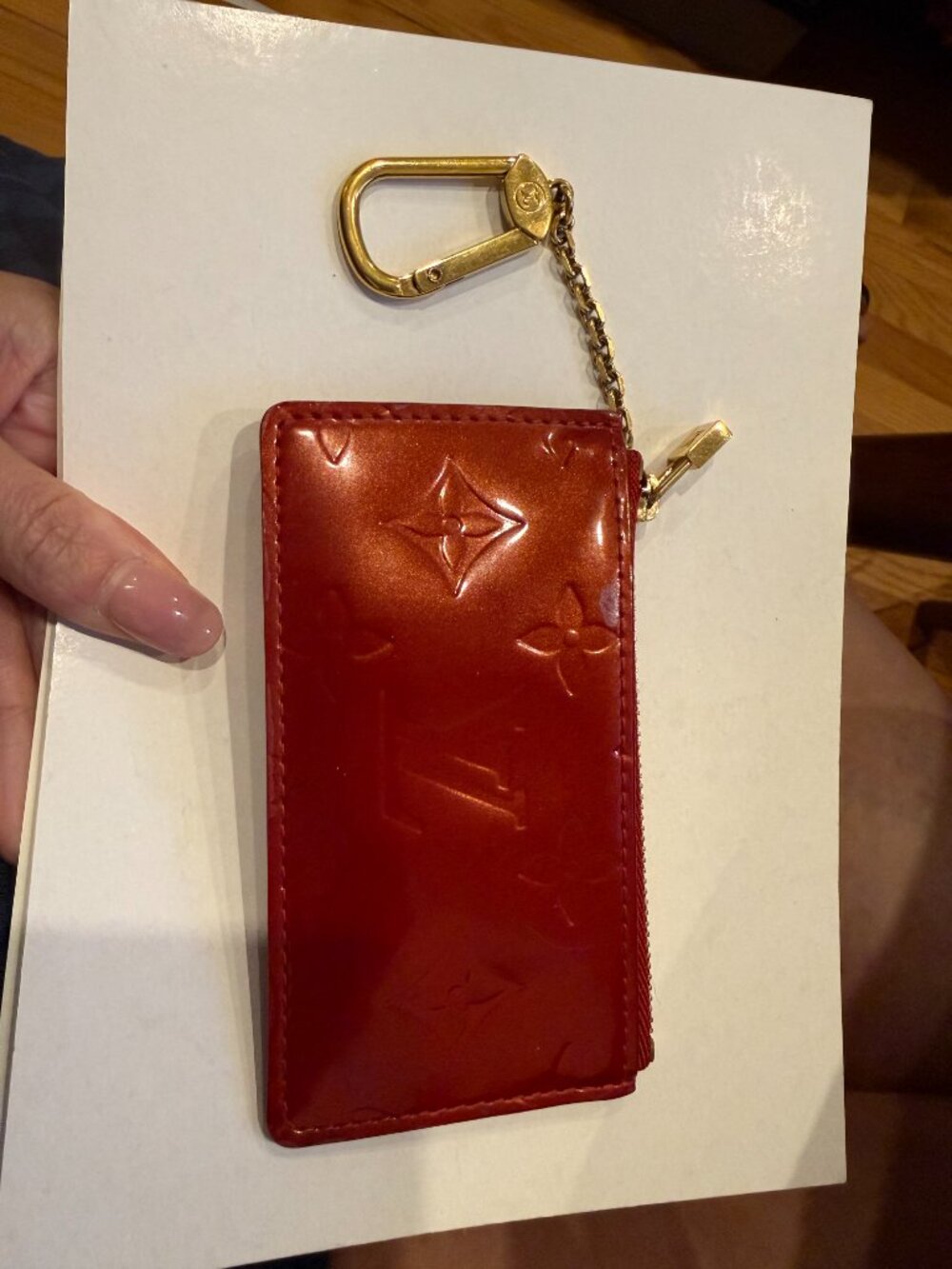 Louis Vuitton Vernis Pouchette Cles Key Pouch coin Red AUTHENTIC Entrupy